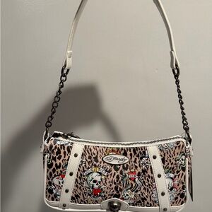 Ed Hardy Leopard Print Shoulder Bag with White Accents